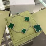 [Eternal Jewelry]CLOVER 5 MOTIFS SIVLER MALACHITE BRACELET - Image 2