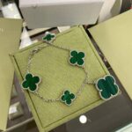 [Eternal Jewelry]CLOVER 5 MOTIFS SIVLER MALACHITE BRACELET - Image 3