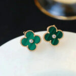 [Eternal Jewelry]CLOVER MEDIUM 1 MOTIFS MALACHITE DIAMOND EARRINGS - Image 3