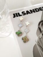 [Eternal Jewelry]CLOVER 3 MOTIFS CHALCEDONY DARK MOP SILVER EARRINGS - Image 4