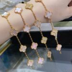 [Eternal Jewelry]CLOVER 5 MOTIF DIAMOND PINK MOP PINK GOLD BRACELET - Image 5