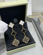 [Eternal Jewelry]CLOVER 3 MOTIF MOP ONYX DARK MOP PINK GOLD EARRINGS - Image 3