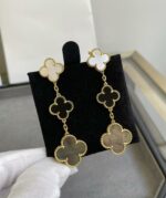[Eternal Jewelry]CLOVER 3 MOTIF MOP ONYX DARK MOP PINK GOLD EARRINGS - Image 5
