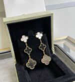 [Eternal Jewelry]CLOVER 3 MOTIF MOP ONYX DARK MOP PINK GOLD EARRINGS - Image 6