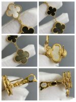 [Eternal Jewelry]CLOVER 3 MOTIF MOP ONYX DARK MOP PINK GOLD EARRINGS - Image 7