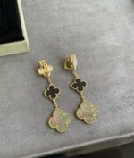 [Eternal Jewelry]CLOVER 3 MOTIF MOP ONYX DARK MOP PINK GOLD EARRINGS - Image 8