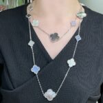 [Eternal Jewelry]CLOVER 16 MOTIF CHALCEDONY MOP SILVER NECKLACE - Image 2