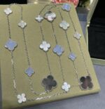 [Eternal Jewelry]CLOVER 16 MOTIF CHALCEDONY MOP SILVER NECKLACE - Image 3