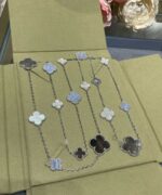 [Eternal Jewelry]CLOVER 16 MOTIF CHALCEDONY MOP SILVER NECKLACE - Image 5