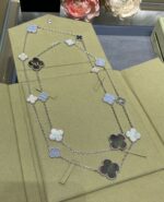 [Eternal Jewelry]CLOVER 16 MOTIF CHALCEDONY MOP SILVER NECKLACE - Image 6