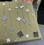 [Eternal Jewelry]CLOVER 16 MOTIF CHALCEDONY MOP SILVER NECKLACE - Image 7
