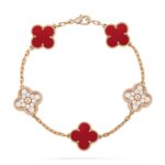 [Eternal Jewelry]CLOVER 5 MOTIFS CARNELIAN DIAMOND BRACELET - Image 2