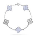 [Eternal Jewelry]CLOVER  5 MOTIF DIAMOND PURPLE CHALCEDONY BRACELET SILVER
