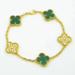 [Eternal Jewelry]CLOVER  5 MOTIF MALACHITE DIAMOND BRACELET - Image 7