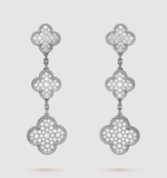 [Eternal Jewelry]CLOVER 3 MOTIF DIAMOND SILVER DROP EARRINGS