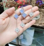[Eternal Jewelry]CLOVER 10 MOTIFS CHALCEDONY DIAMONDS SILVER NECKLACE - Image 6